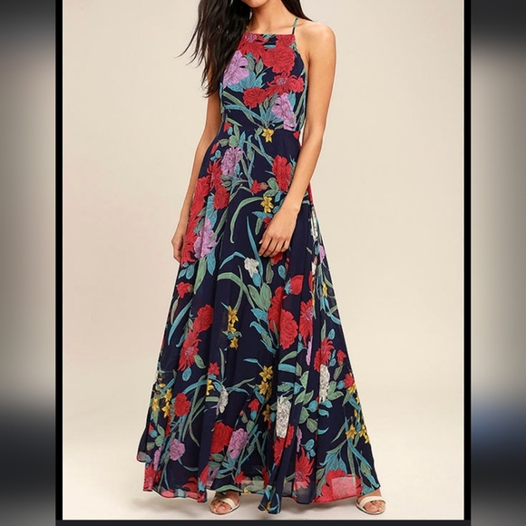 Lulus Exclusive Dress 6 A Dream Realized Blue Floral Print Maxi Wedding Party - Picture 3 of 16